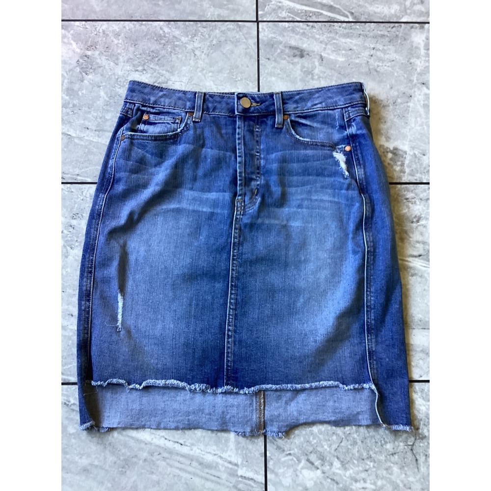 Level 99 High Sea Denim Skirt Size 29 Distressed Raw High Low Hem EY3273 Blue